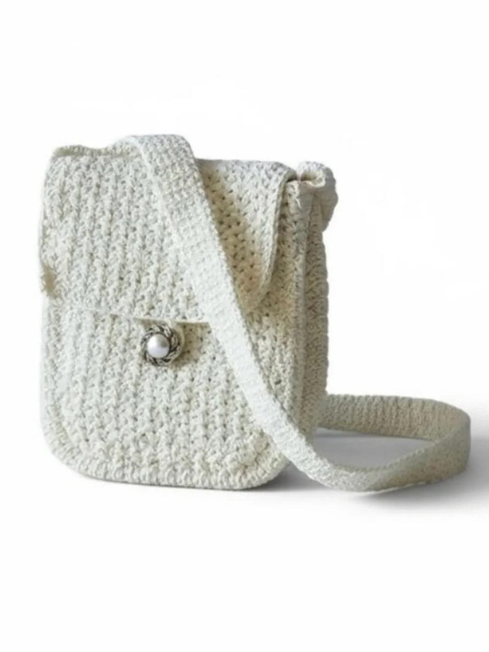 new Suzanne Original ✽ Hand Crochet Crossbody Messenger Mini Bag ✽ Pearl White ✽